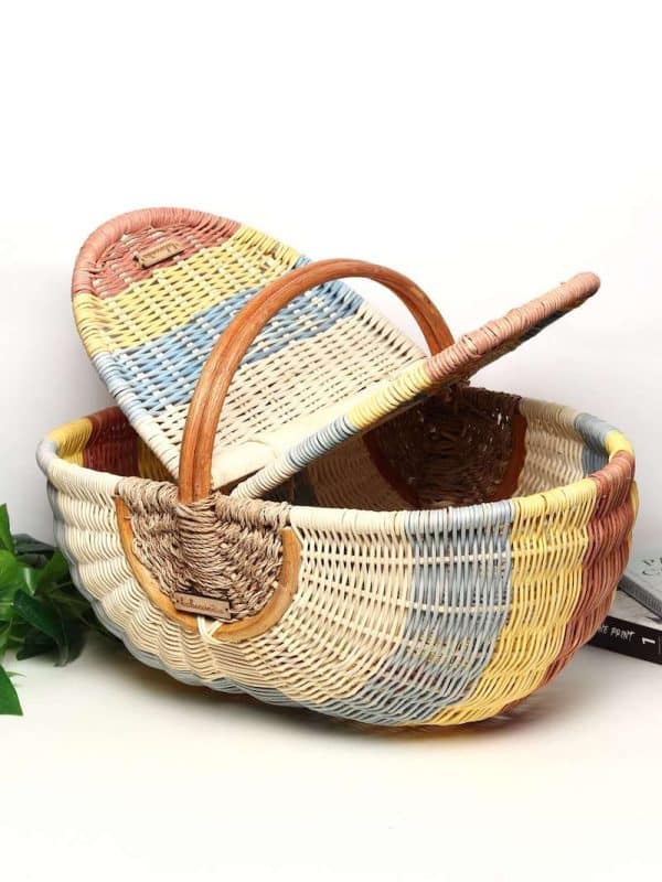 Wicker Picnic/ Travel Basket in Multicolour